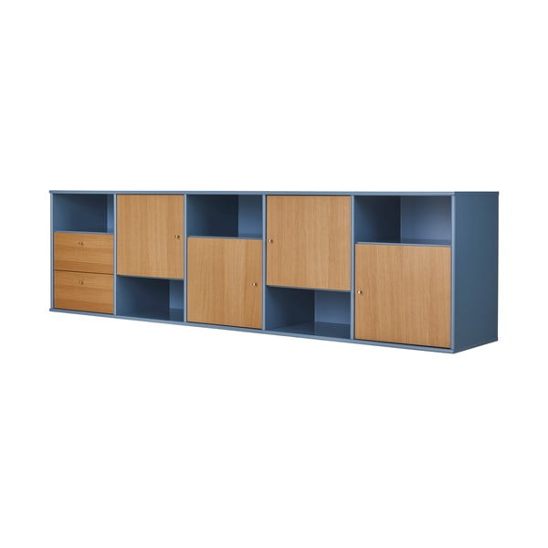 Žema pakabinama šoninė spintelė mėlynos spalvos/natūralios spalvos iš ąžuolo 220x61 cm Mistral – Hammel Furniture-image-2