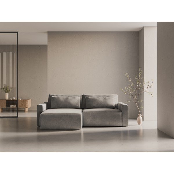 Šviesiai pilkos spalvos iš velveto sulankstoma/su sandėliavimo vieta kampinė sofa Belfast – Cosmopolitan Design-image-1