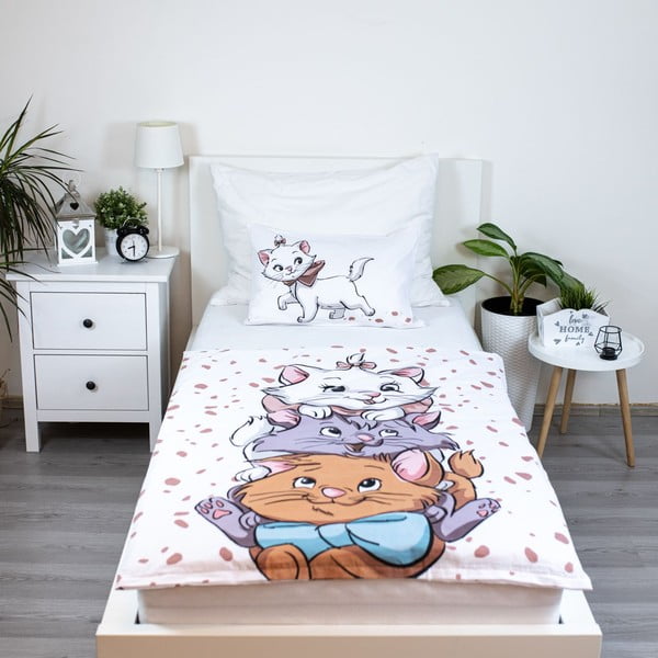 Baltos spalvos iš medvilnės vaikiška patalynė vaikiškai lovai 100x135 cm Marie Cat "Friends" – Jerry Fabrics-image-1