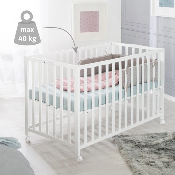 Vaikiška lovelė baltos spalvos ant ratukų 60x120 cm Fold up – Roba-image-1