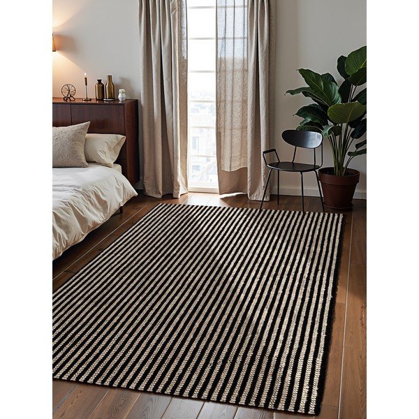 Rankų darbo juodos spalvos iš džiuto kilimas 160x230 cm Harvest Ebony – Elle Decoration-image-1