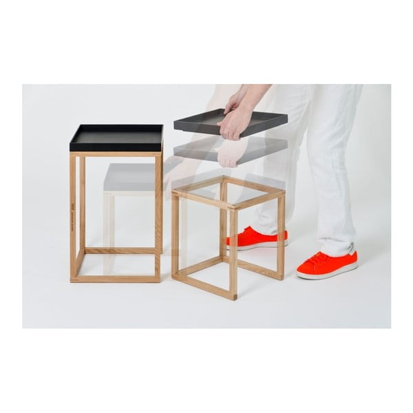 2 ąžuolinių staliukų su juodu stalviršiu rinkinys Wireworks Oak-image-4