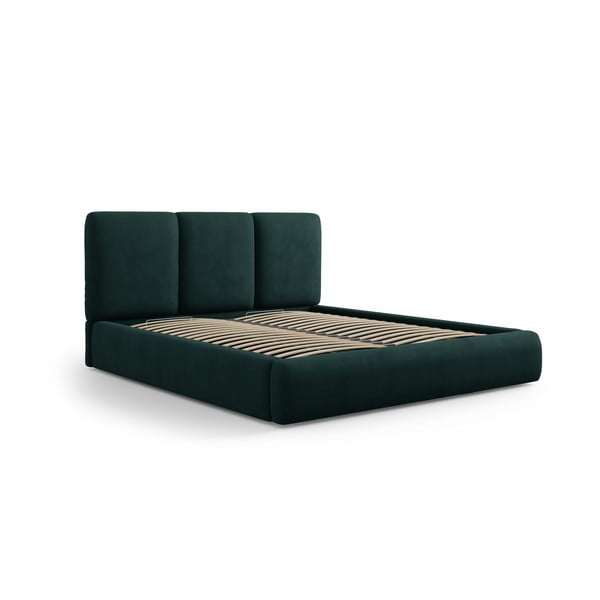 Dvigulė lova tamsiai žalios spalvos audiniu dengta su sandėliavimo vieta su lovos grotelėmis 200x200 cm Brody – Mazzini Beds
