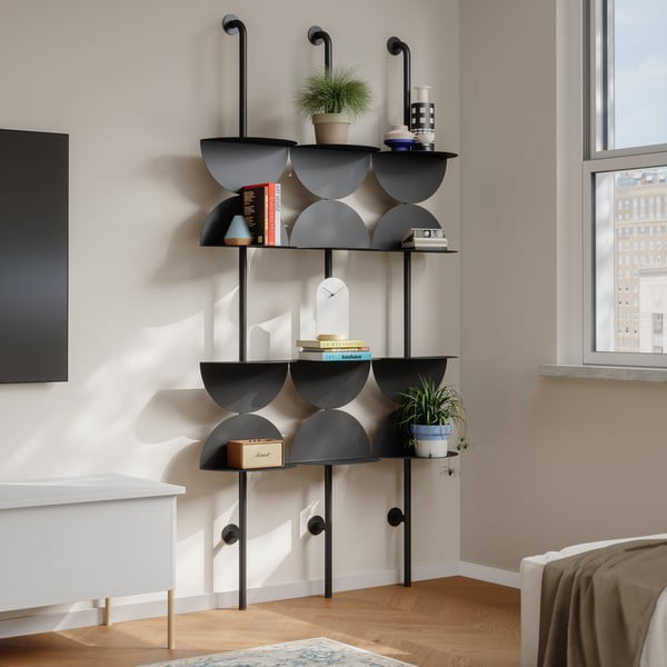 Iš metalo modulinė lentyna juodos spalvos 27x203,5 cm Solis – Umbra-image-2