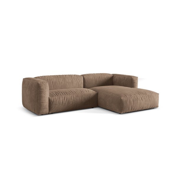 Šviesiai rudos spalvos iš velveto modulinė kampinė sofa (su dešiniuoju kampu/su gultu) Martina – Micadoni -image-3