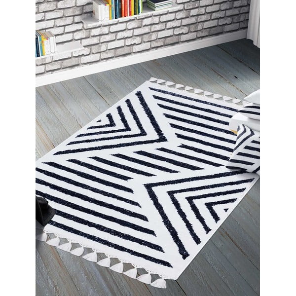 Baltos ir mėlynos spalvos plaunamas kiliminis takelis 300x100 cm - Vitaus-image-1