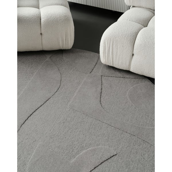 Iš vilnos apvalios formos kilimas pilkos spalvos ø 160 cm Morphic Botanica – Agnella-image-3