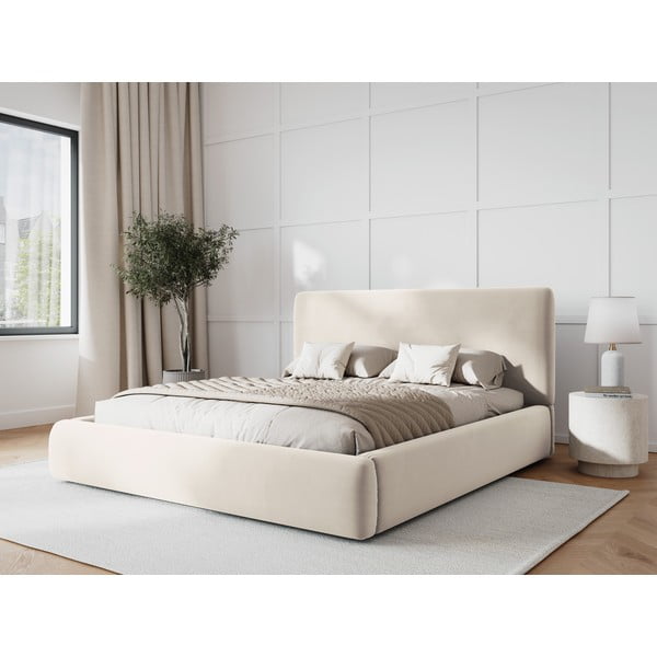 Dvigulė lova smėlio spalvos audiniu dengta su sandėliavimo vieta su lovos grotelėmis 140x200 cm Colonel – Cosmopolitan Design-image-1
