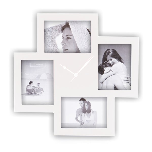 Baltas sieninis laikrodis su nuotraukų rėmeliu Tomasucci Collage