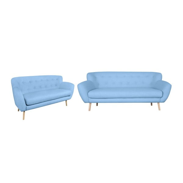 Trijų ir dviejų vietų šviesiai mėlynos spalvos sofos rinkinys "Kooko Home Pop