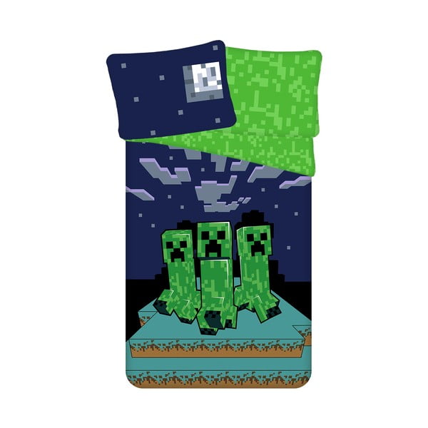 Žalios spalvos/mėlynos spalvos iš medvilnės viengulė vaikiška patalynė 140x200 cm Minecraft "Sssleep Tight" – Jerry Fabrics