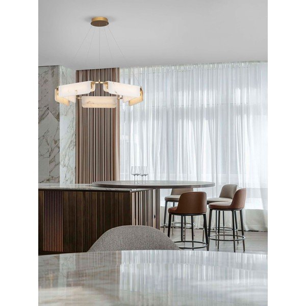 Kreminės spalvos/žalvario spalvos kabantis šviestuvas LED su marmuro dekoru su pritemdymo funkcija ø 93 cm Aider – Nova Luce-image-1