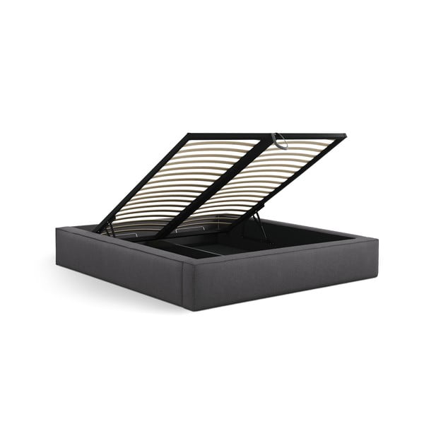 Tamsiai pilkos spalvos dvigulė lova audiniu dengta su sandėliavimo vieta su lovos grotelėmis 200x200 cm Simon Darren – Micadoni -image-4