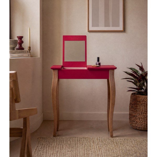 Raudonas tualetinis staliukas su veidrodžiu Ragaba Lillo, plotis 65 cm-image-3