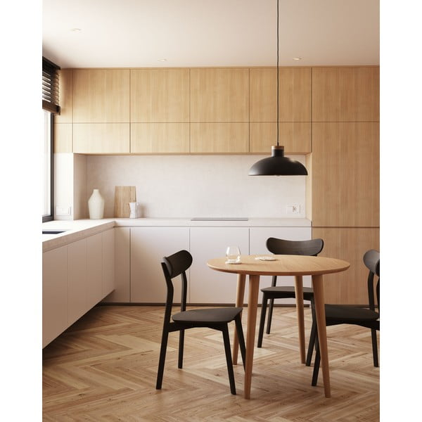 Apvalios formos prailginamas valgomojo stalas natūralios spalvos iš ąžuolo ø 90 cm Oqui – Kave Home-image-1