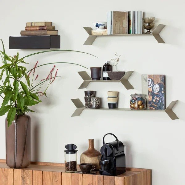 Smėlio spalvos iš metalo sieninės lentynos 3 vnt. 80 cm Lorin – WOOOD-image-1