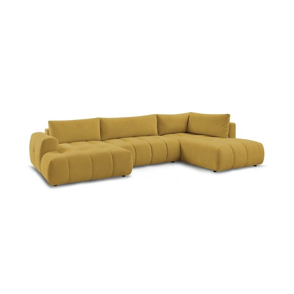 Garstyčių spalvos sulankstoma/su sandėliavimo vieta kampinė sofa (su dešiniuoju kampu/„U“ formos) Fuji – Bobochic Paris-image-3