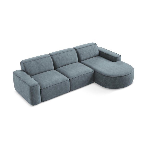 Pilkai mėlynos spalvos iš šenilinio audinio kampinė sofa (su dešiniuoju kampu/su gultu) Omao – Makamii-image-4