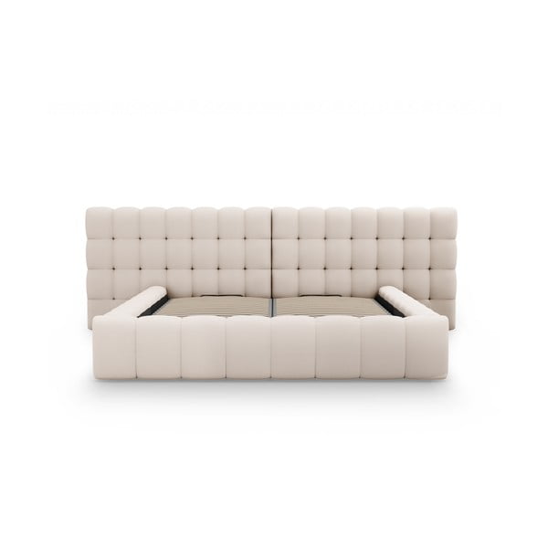 Dvigulė lova smėlio spalvos audiniu dengta su sandėliavimo vieta su lovos grotelėmis 160x200 cm Mamaia – Micadoni Home-image-4