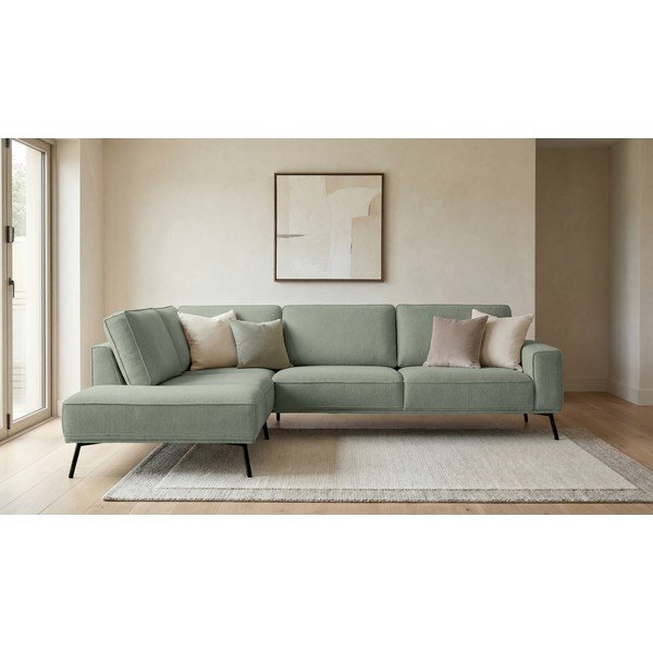 Žalios spalvos kampinė sofa iš šenilinio audinio (su kairiuoju kampu/„L“ formos) Amsterdam – Scandic-image-1