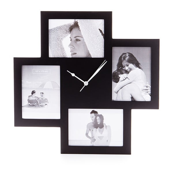 Juodas sieninis laikrodis su nuotraukų rėmeliais Tomasucci Collage