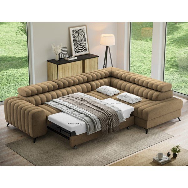 Šviesiai rudos spalvos kampinė sofa iš velveto (su dešiniuoju kampu/„L“ formos) Kanedo – ELTAP-image-4
