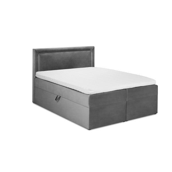 Pilkos spalvos aksominė dvigulė lova Mazzini Beds Yucca, 200 x 200 cm