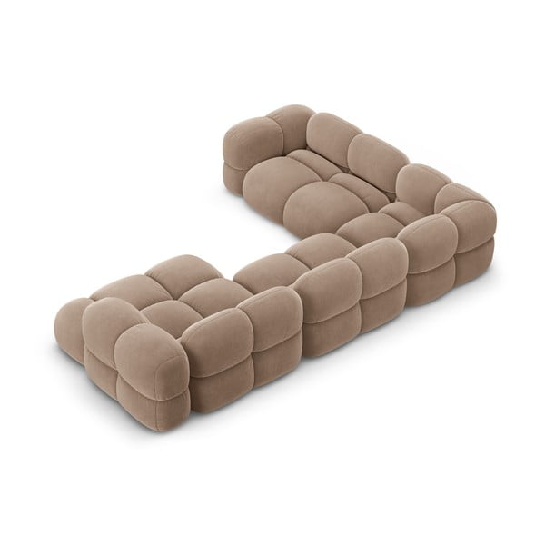 Rudos spalvos iš velveto kampinė sofa (su kairiuoju kampu/„U“ formos) Loretto – Cosmopolitan Design-image-3