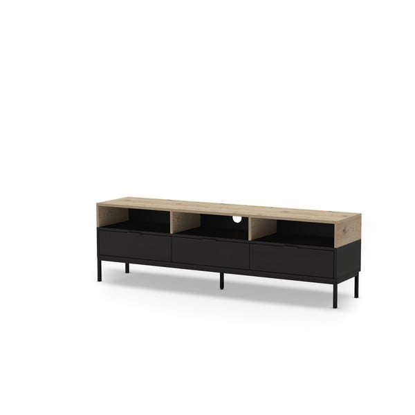 TV spintelė juodos spalvos/natūralios spalvos iš ąžuolo 180x55 cm Marion – Marckeric-image-1