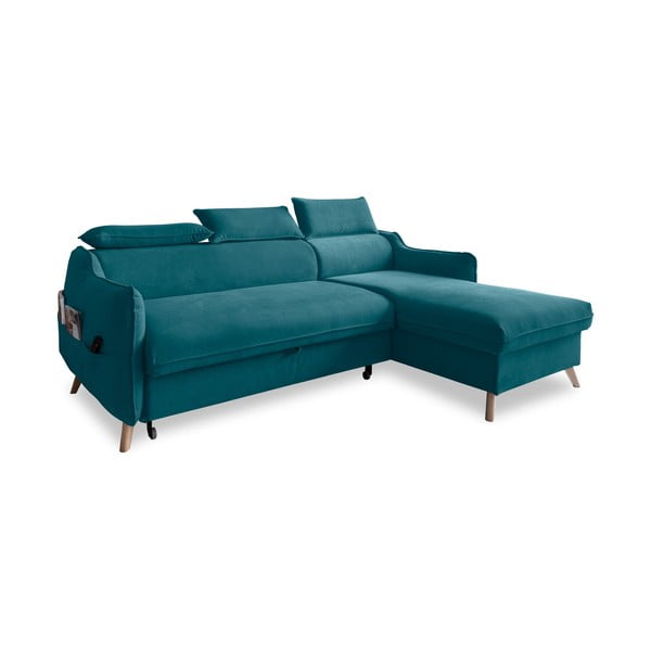 Sulankstoma kampinė sofa iš velveto turkio spalvos (su dešiniuoju kampu) Sweet Harmony – Miuform