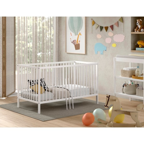 Iš pušies masyvo vaikiška lovelė baltos spalvos 70x140 cm DINO – Vipack-image-3