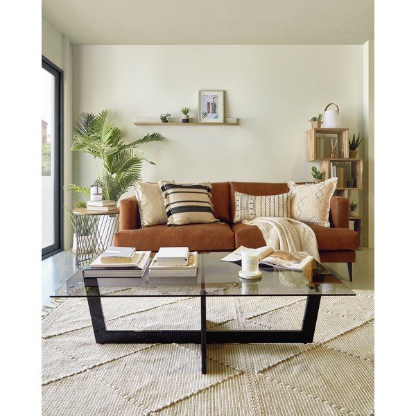 Juodos spalvos kavos staliukas su stikliniu stalviršiu 70x120 cm Plam – Kave Home-image-1
