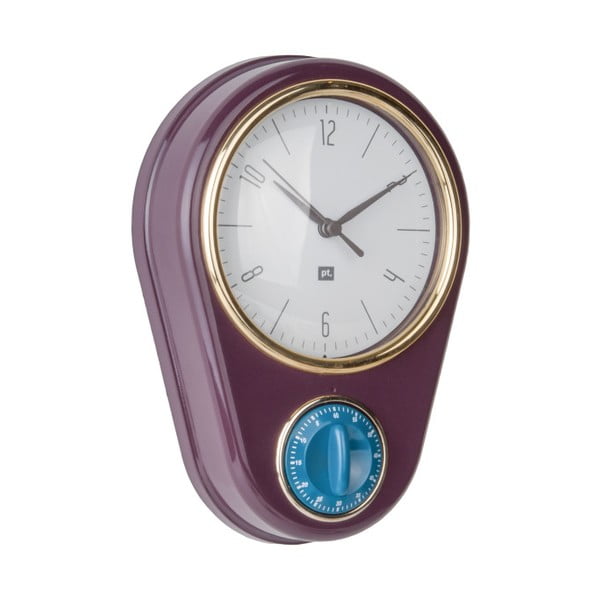 Tamsiai violetinės spalvos sieninis laikrodis su virtuvės minutėmis PT LIVING