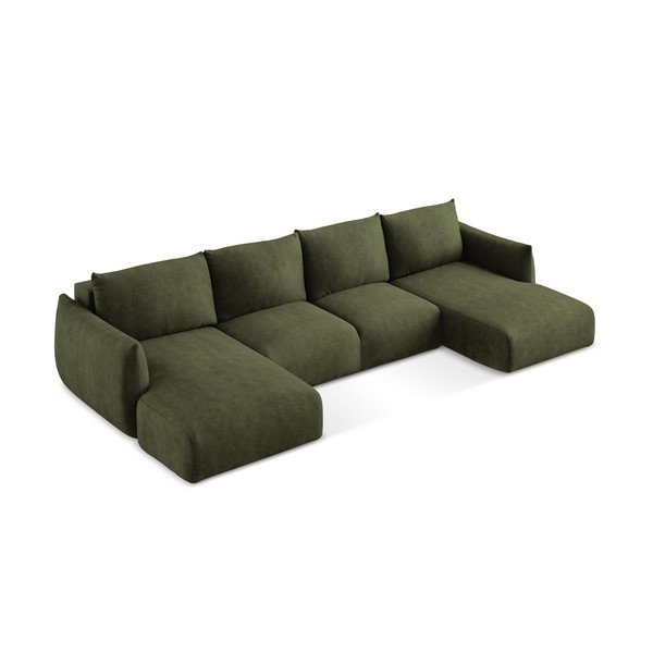 Žalios spalvos iš šenilinio audinio sulankstoma kampinė sofa („U“ formos) Leila – Makamii-image-4