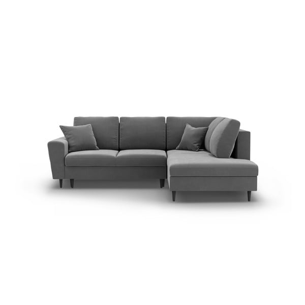 Šviesiai pilkos spalvos iš velveto sulankstoma/su sandėliavimo vieta kampinė sofa (su dešiniuoju kampu/„L“ formos) Kyoto – Cosmopolitan Design