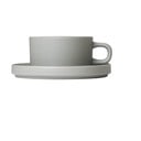 2 šviesiai pilkų keraminių arbatos puodelių su lėkštutėmis rinkinys Blomus Pilar, 170 ml