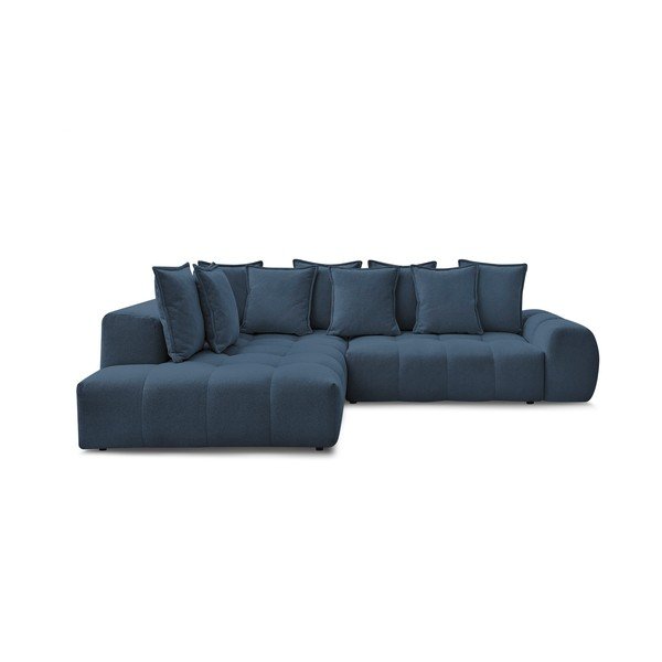 Tamsiai mėlynos spalvos iš šenilinio audinio sulankstoma/su sandėliavimo vieta kampinė sofa (su kairiuoju kampu/„L“ formos) Everest – Bobochic Paris