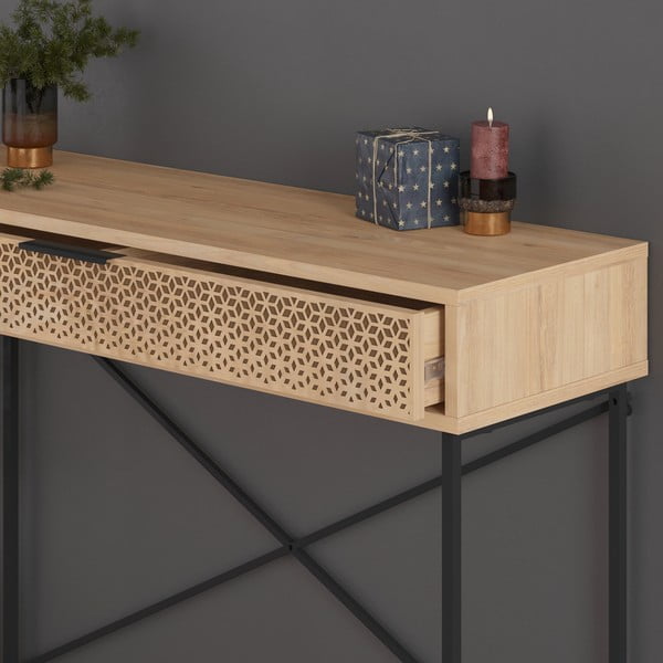 Konsolinis staliukas natūralios spalvos iš ąžuolo 35.5x110 cm Ecrin – Marckeric-image-1