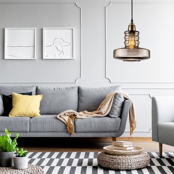 Pilkos spalvos stiklinis pakabinamas šviestuvas LAMKUR Pendant-image-1