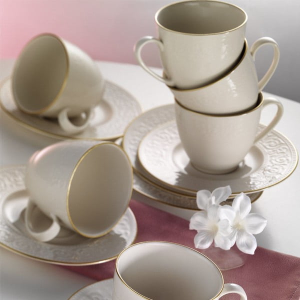 6 porcelianinių puodelių ir lėkščių rinkinys "Kutahya Simple Gold