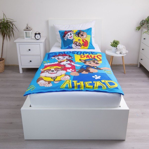 Mėlynos spalvos iš medvilnės vaikiška patalynė vaikiškai lovai 100x135 cm Paw Patrol "Pawsome days ahead" – Jerry Fabrics-image-1