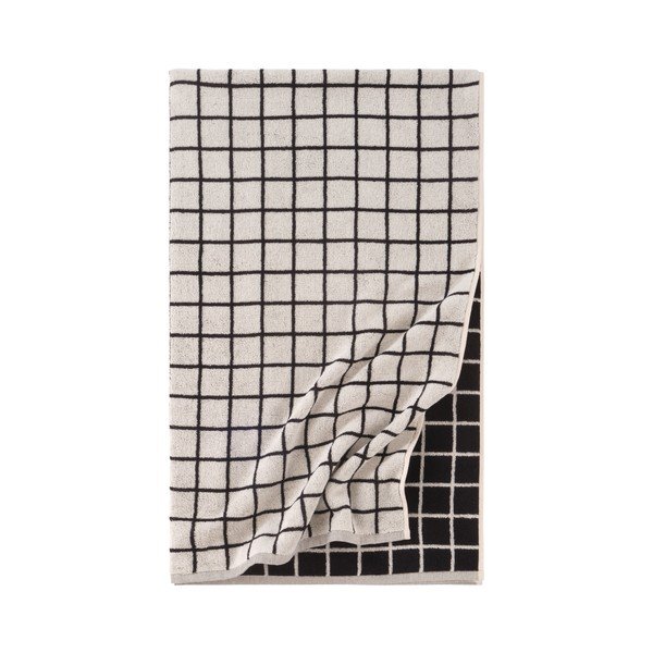 Juodos spalvos/smėlio spalvos iš medvilnės vonios rankšluostis 90x150 cm Grid – Jotex