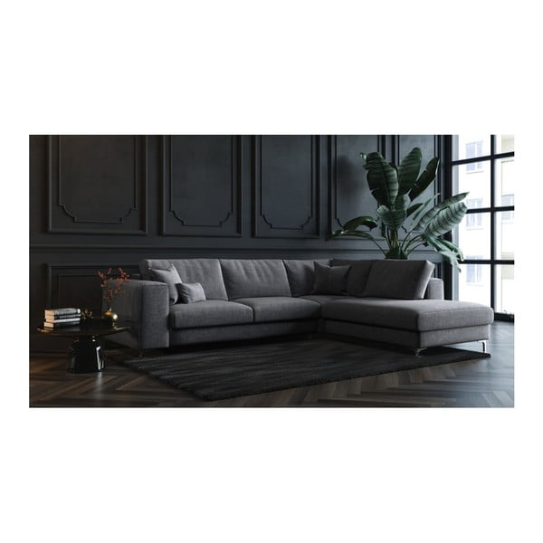 Tamsiai pilka kampinė sofa-lova Devichy Rothe, dešinysis kampas-image-4