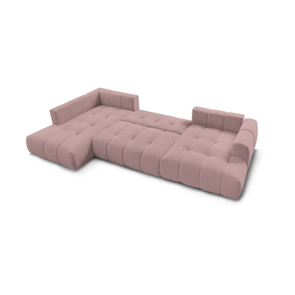 Rožinės spalvos sulankstoma/su sandėliavimo vieta kampinė sofa (su kairiuoju kampu/„U“ formos) Fuji – Bobochic Paris-image-4