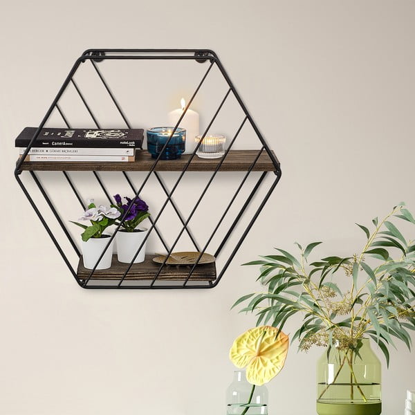 Iš eglės medžio masyvo kelių aukštų sieninė lentyna rudos spalvos 44 cm Liliales – Kalune Design-image-3