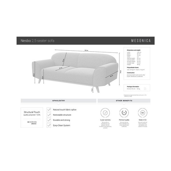 Sofa tamsiai mėlynos spalvos 193 cm Nesbo – MESONICA-image-3
