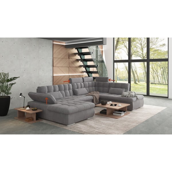 Pilkos spalvos sulankstoma/su sandėliavimo vieta kampinė sofa (su dešiniuoju kampu/„U“ formos) Merkur – Ropez-image-1