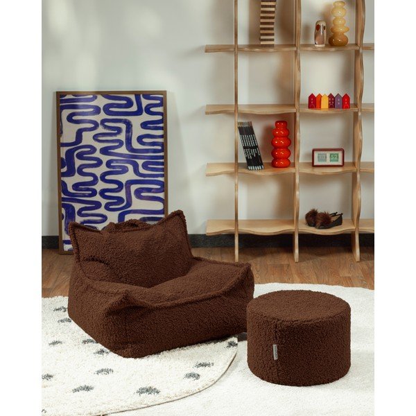 Tamsiai rudos spalvos vaikiškas sėdmaišis iš boucle Warm Hazel – Wigiwama-image-1