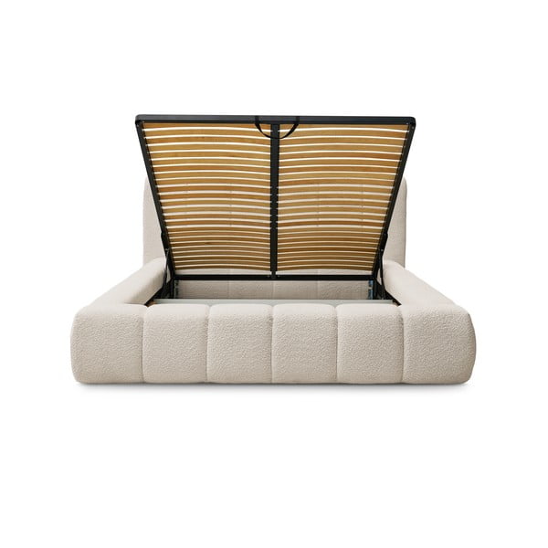 Dvigulė lova smėlio spalvos audiniu dengta su sandėliavimo vieta su lovos grotelėmis 140x190 cm Denali – Bobochic Paris-image-4