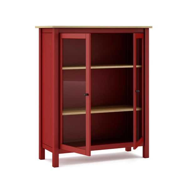 Raudonos/natūralios pušies medienos vitrina 90x110 cm Misti - Marckeric-image-3